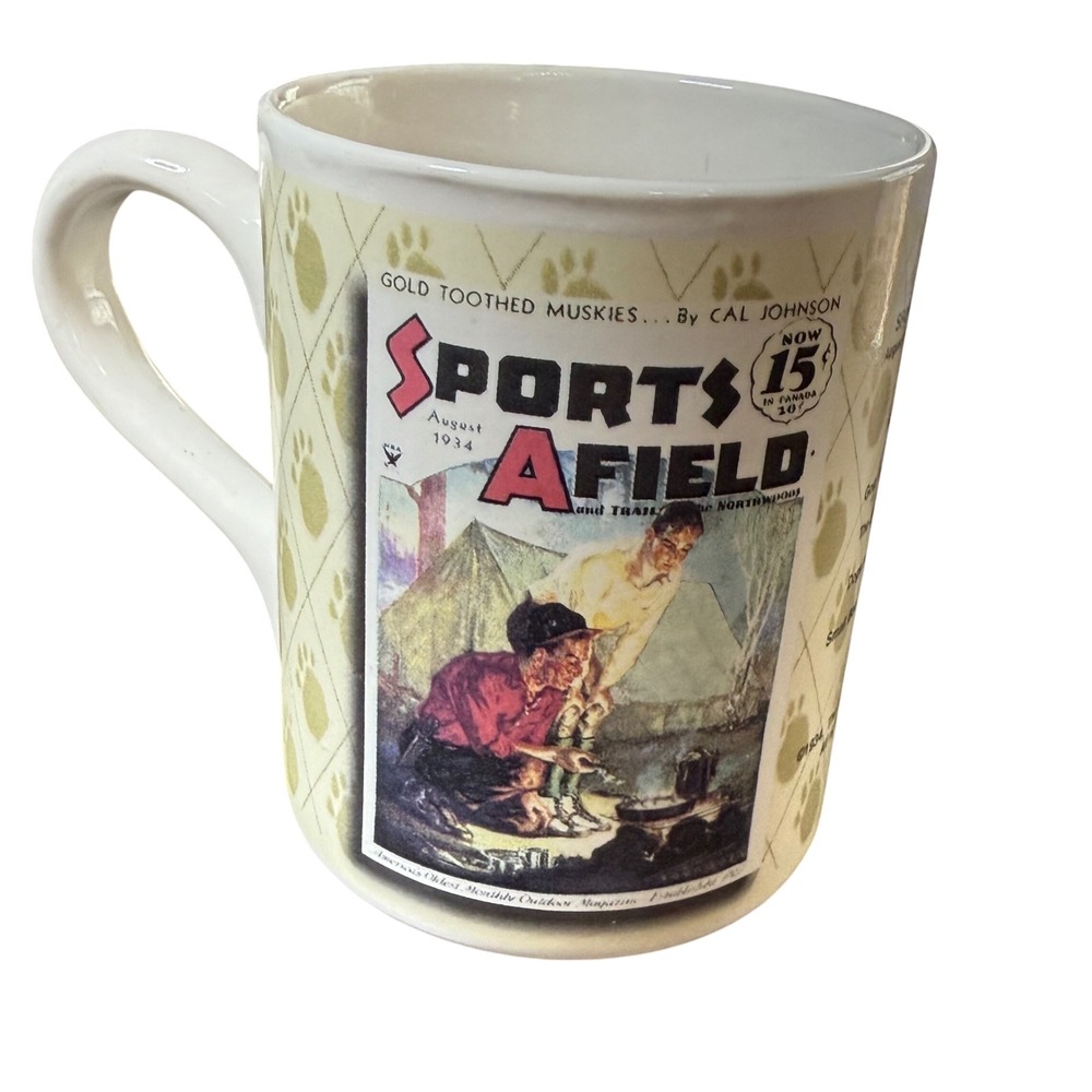 Gibson Sports Afield Coffee Mug 1934 Magazine Cover Gold Tooth Muskies‎